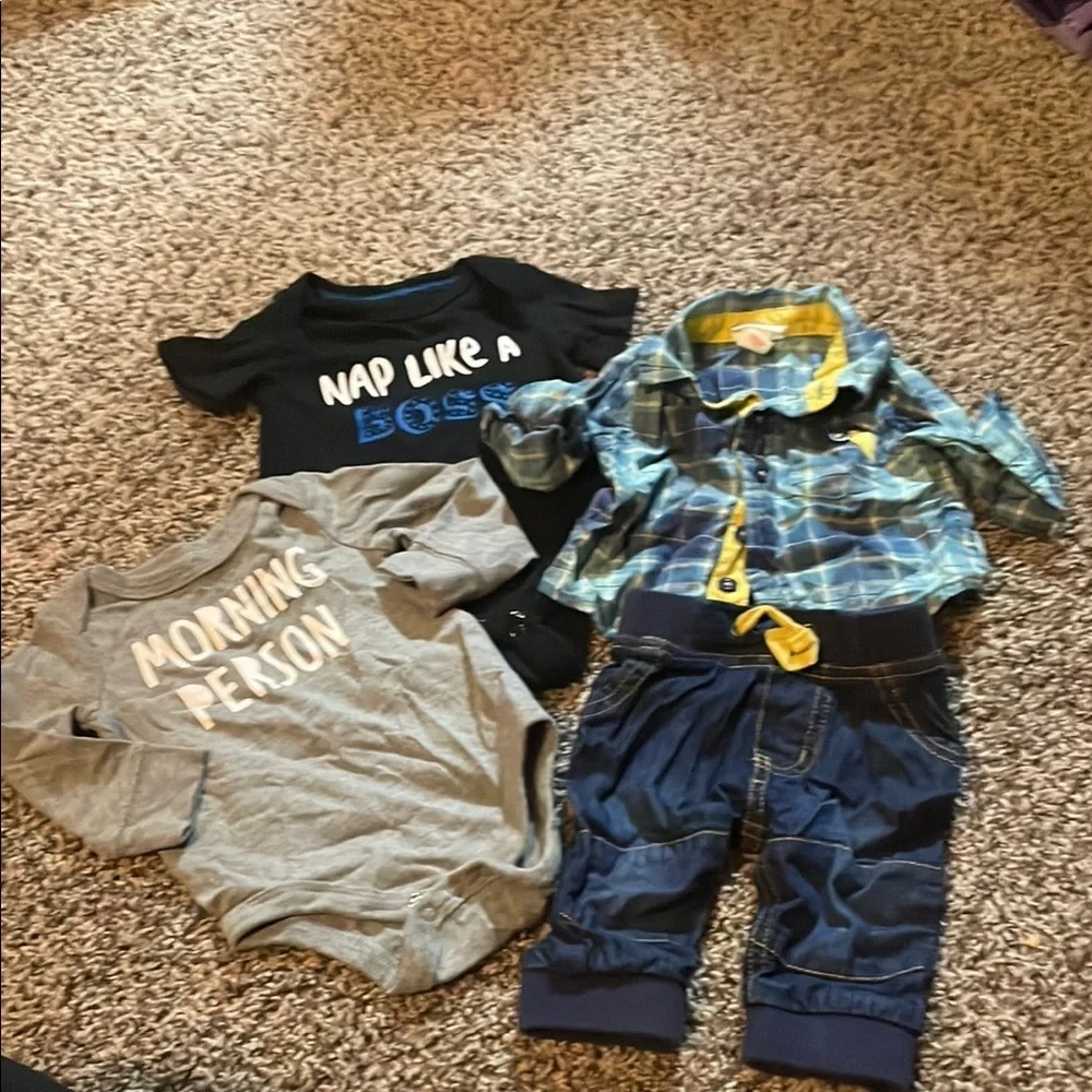 Cat & Jack Newborn Bundle Plaid Button Up, Jeans, long sleeve/short sleeve onsie